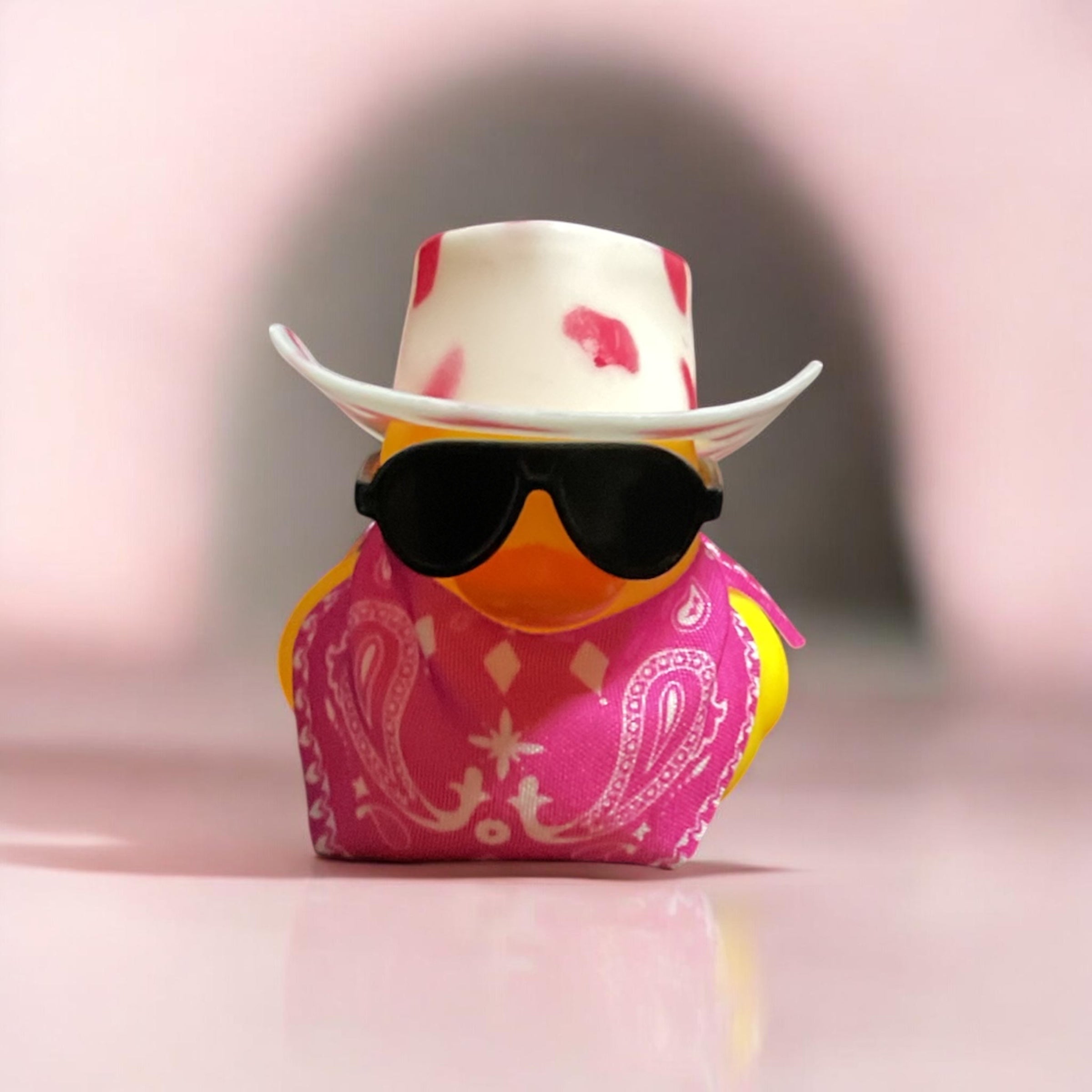 Yellow Duck with Pink and White Cowboy Hat