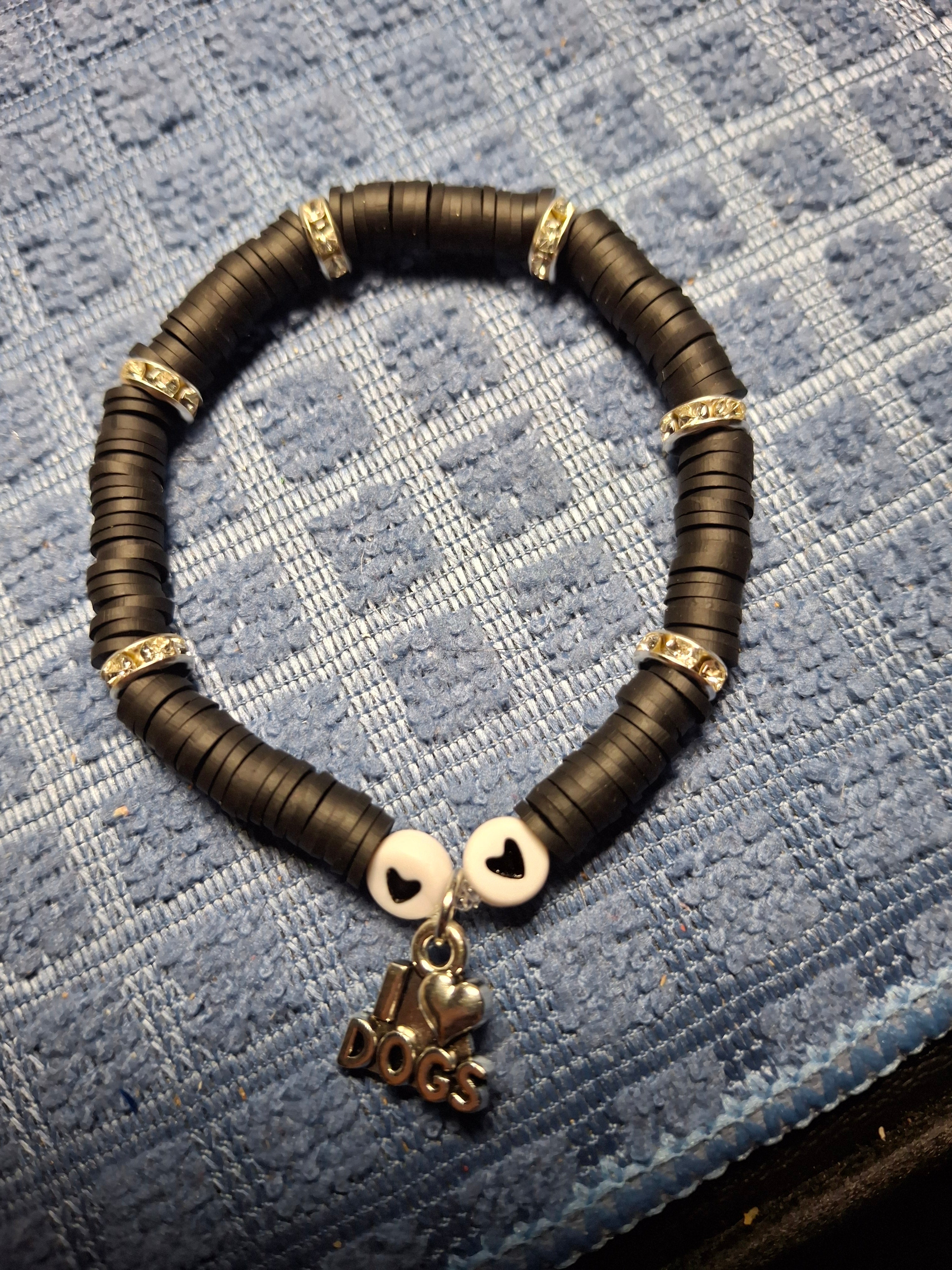 Black Clay Beads with I Love Dog Charm