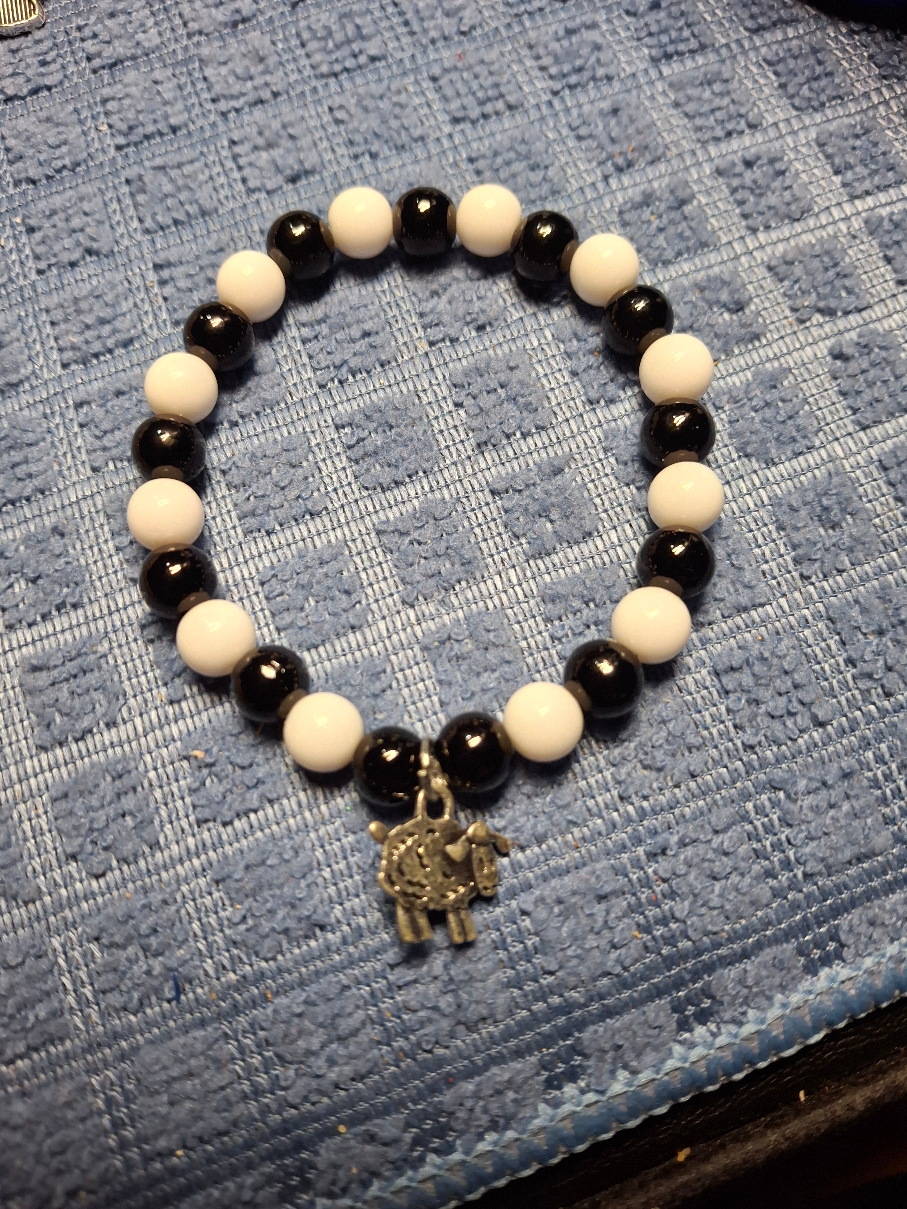 Black and White Bead with Sheep Charm