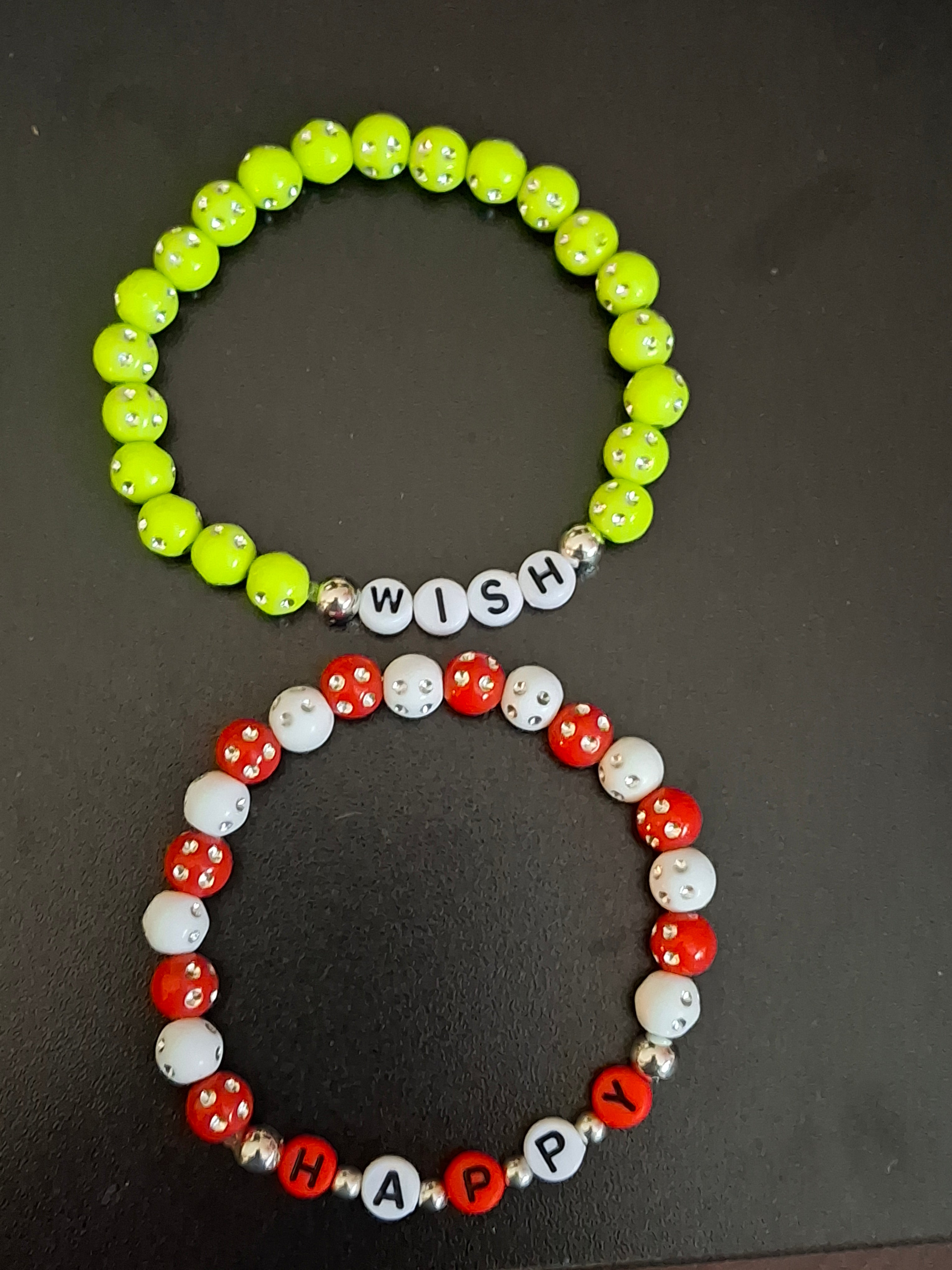 Lime Green and Red and White Beaded Bracelet