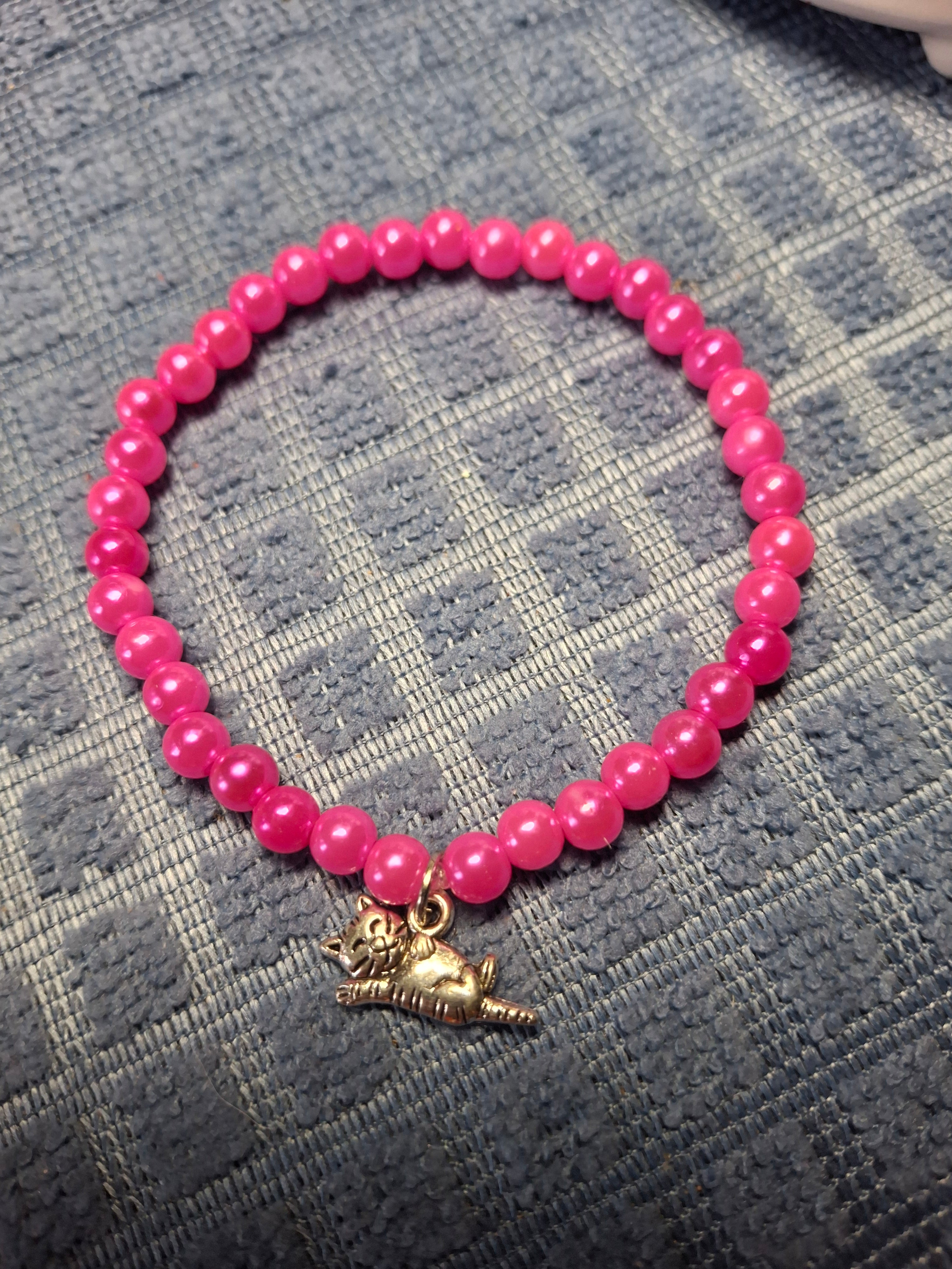 Pink Round Bracelet with Cat Charm