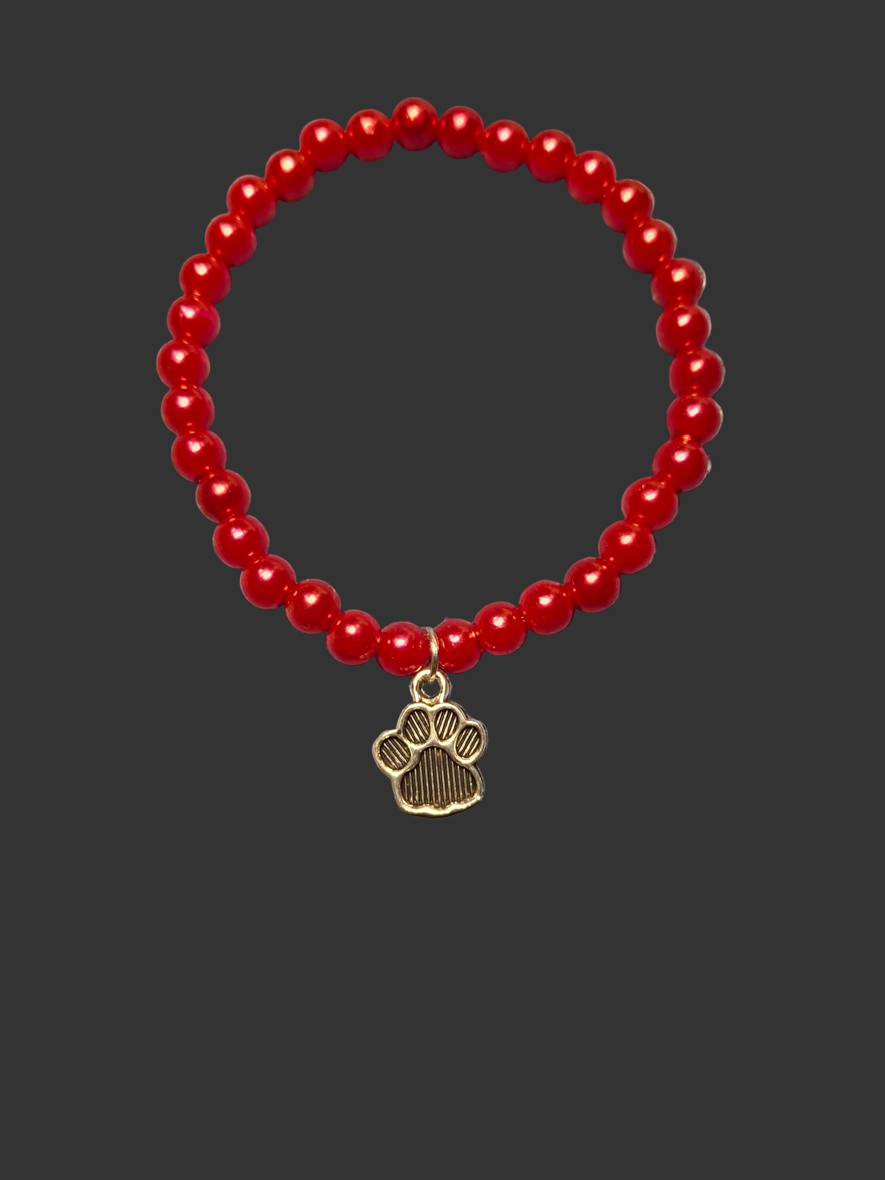 Dark Red Round Bracelet with Paw Charm