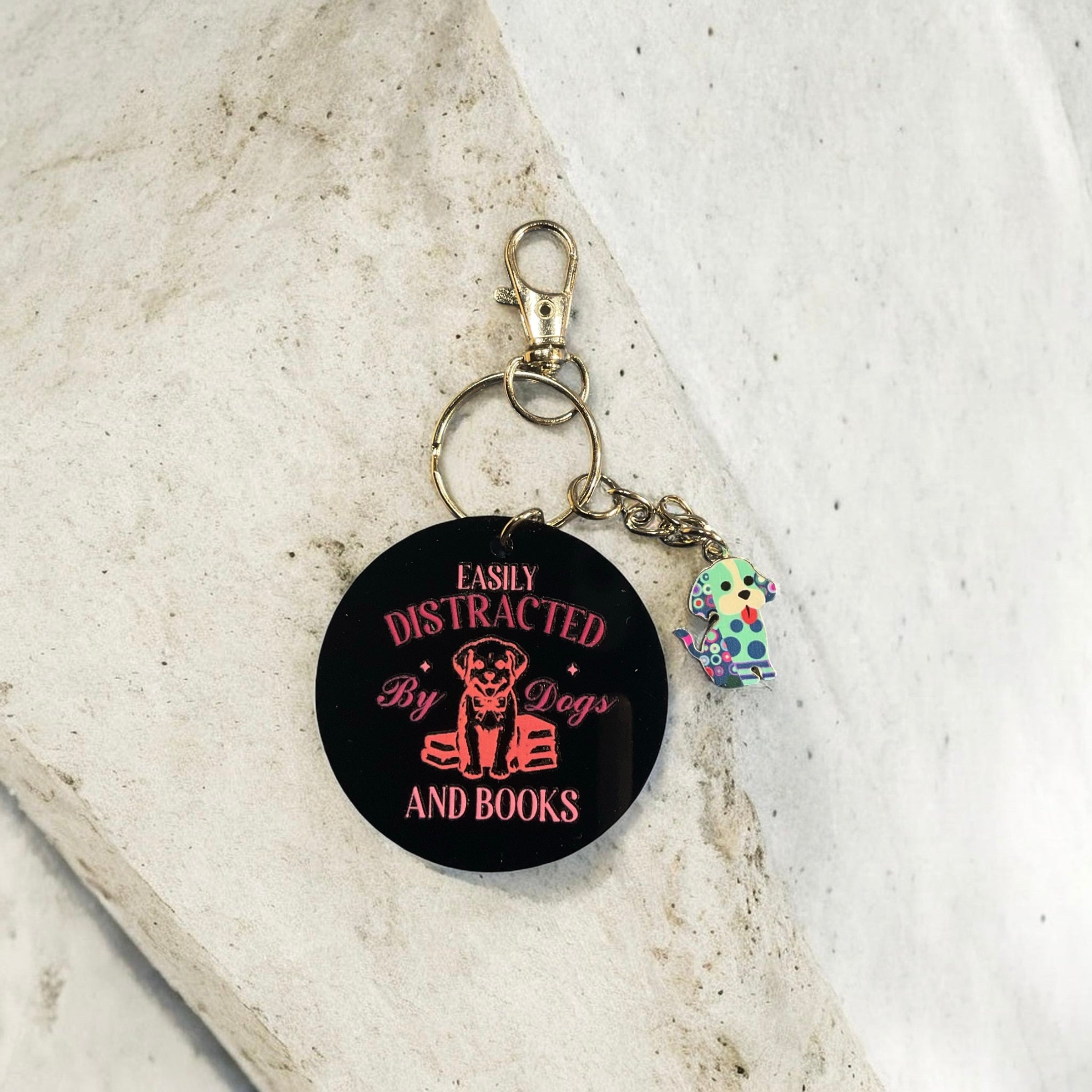 Easily Distracted By Dogs and Books Keychain