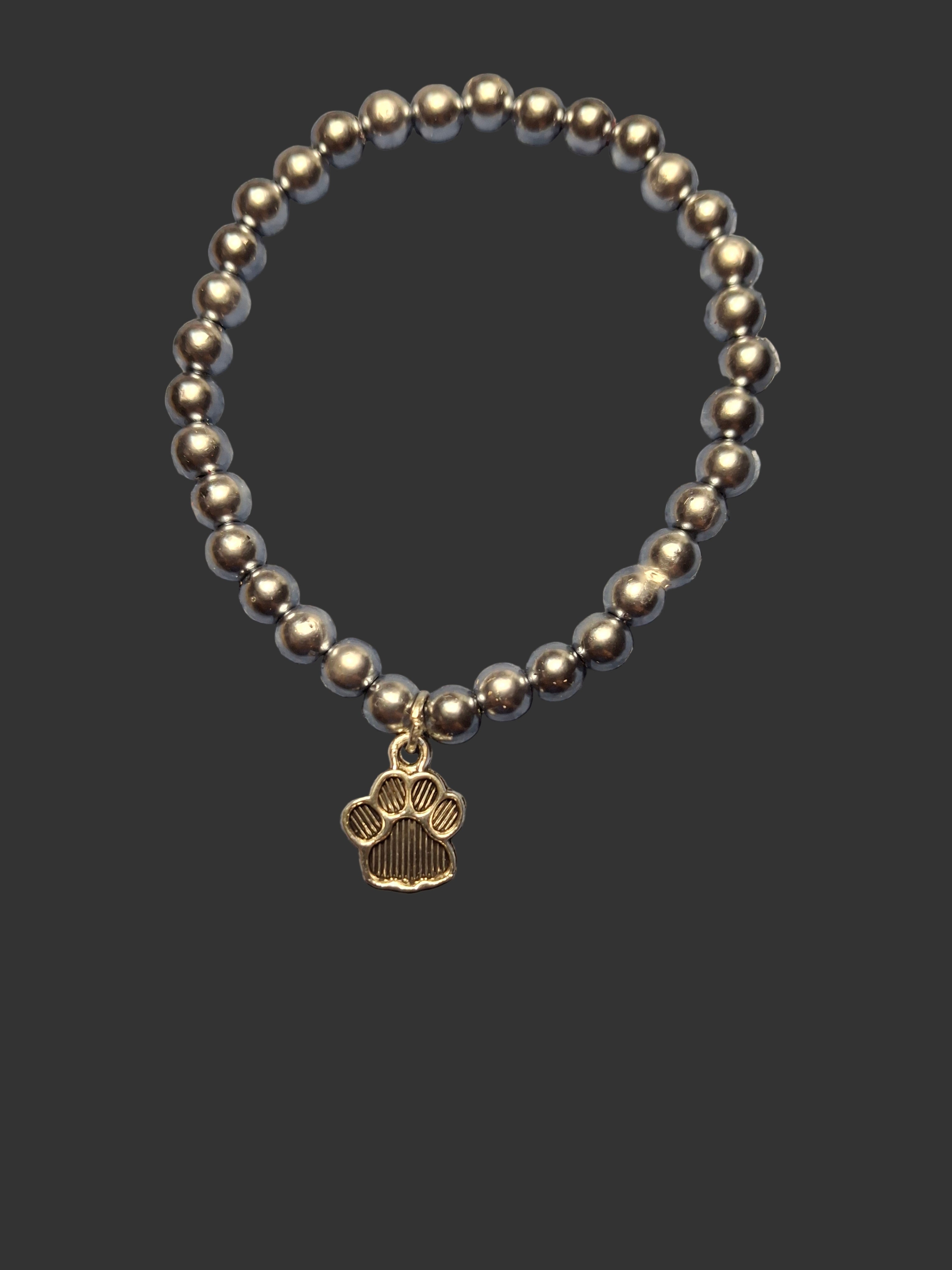 Grey Round Bracelet with Paw Charm