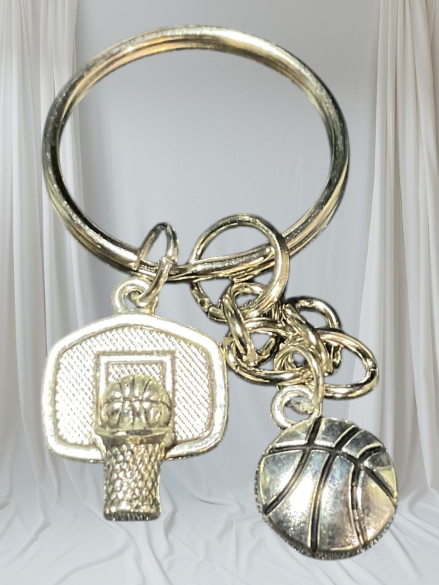 Basketball Key Chain with Basketball and Hoop Charms