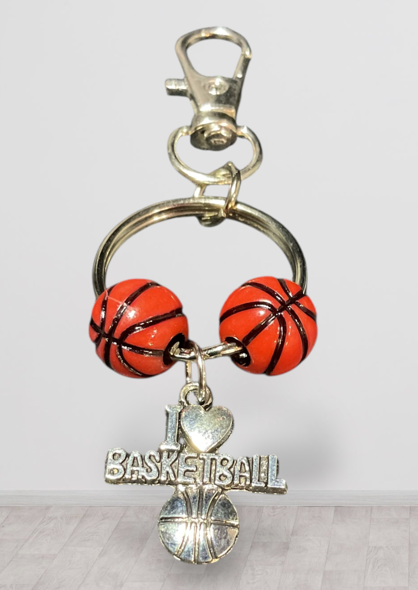 Basketball Key Chain with Brown Basketball and Basketball Charm