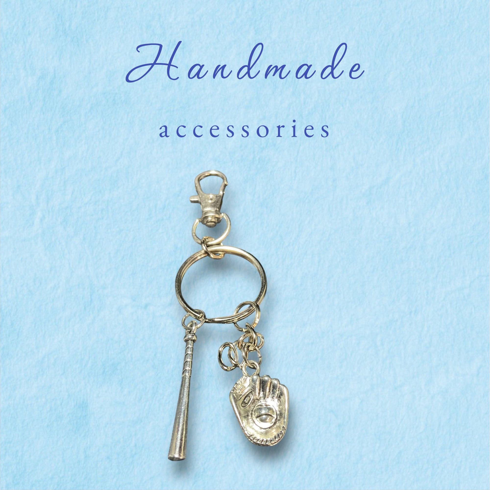 Baseball KeyChain with Bat Charm and Glove Charm