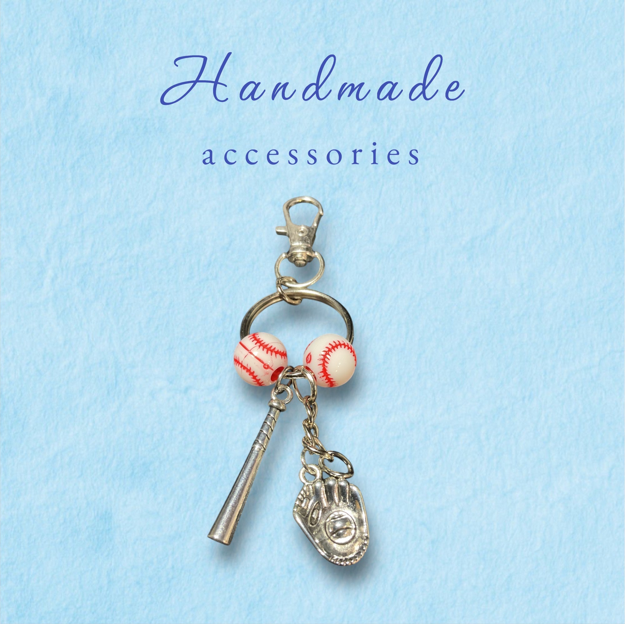 Baseball KeyChain with White Baseballs, Bat Charm, and Glove Charm