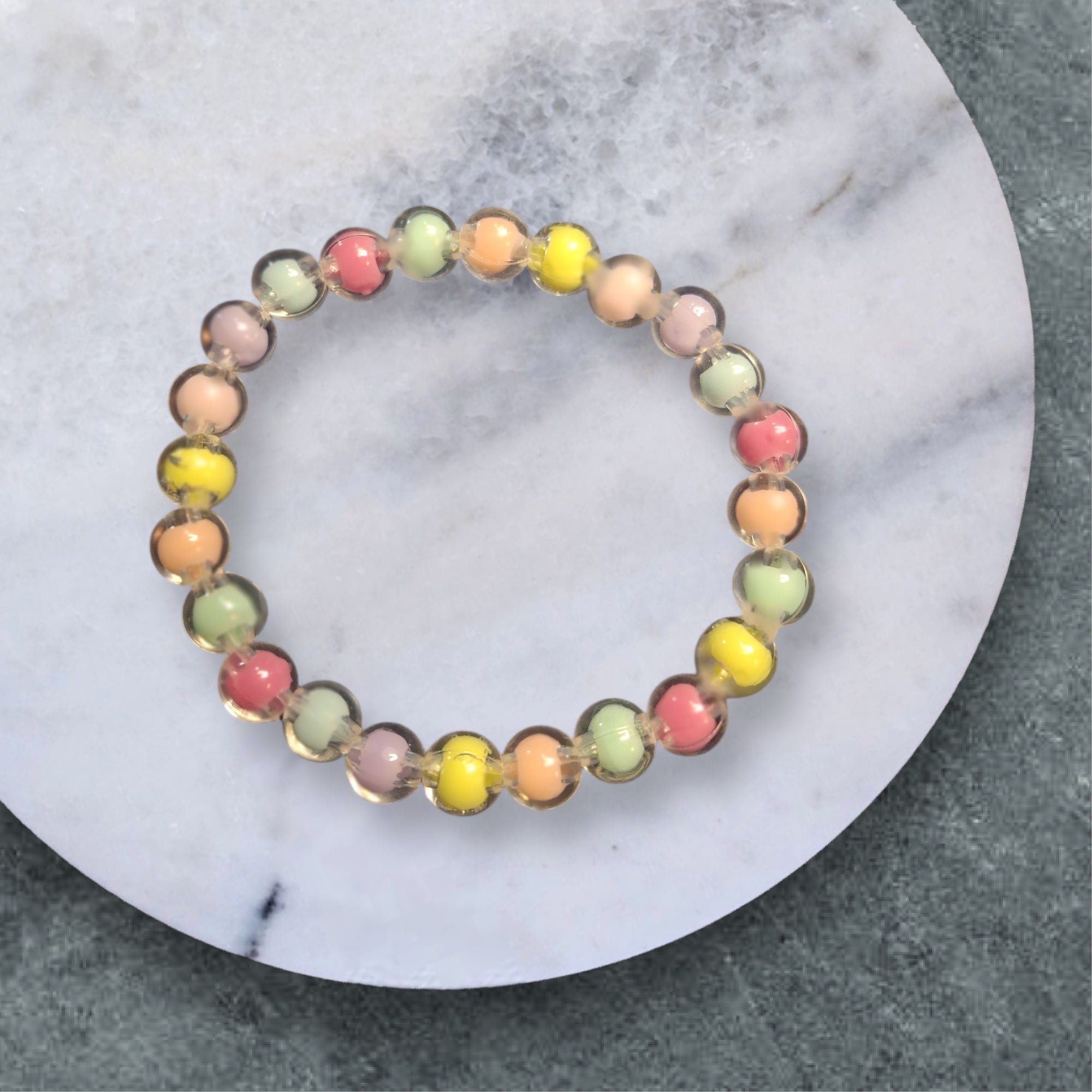 Childrens Pastel and Clear Plastic Bead Bracelet