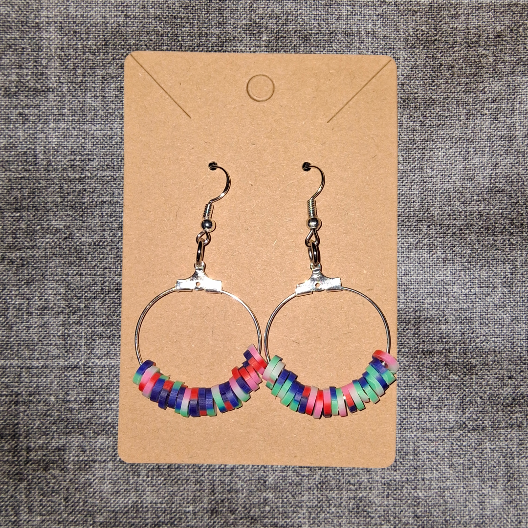 Pink and Blue and Green Round Earring