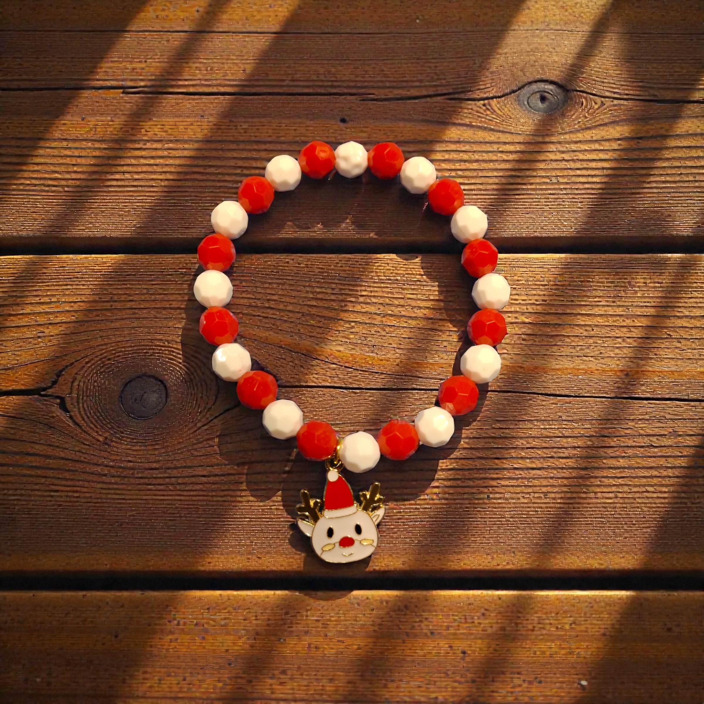 Read and White Beads with Christmas Charm