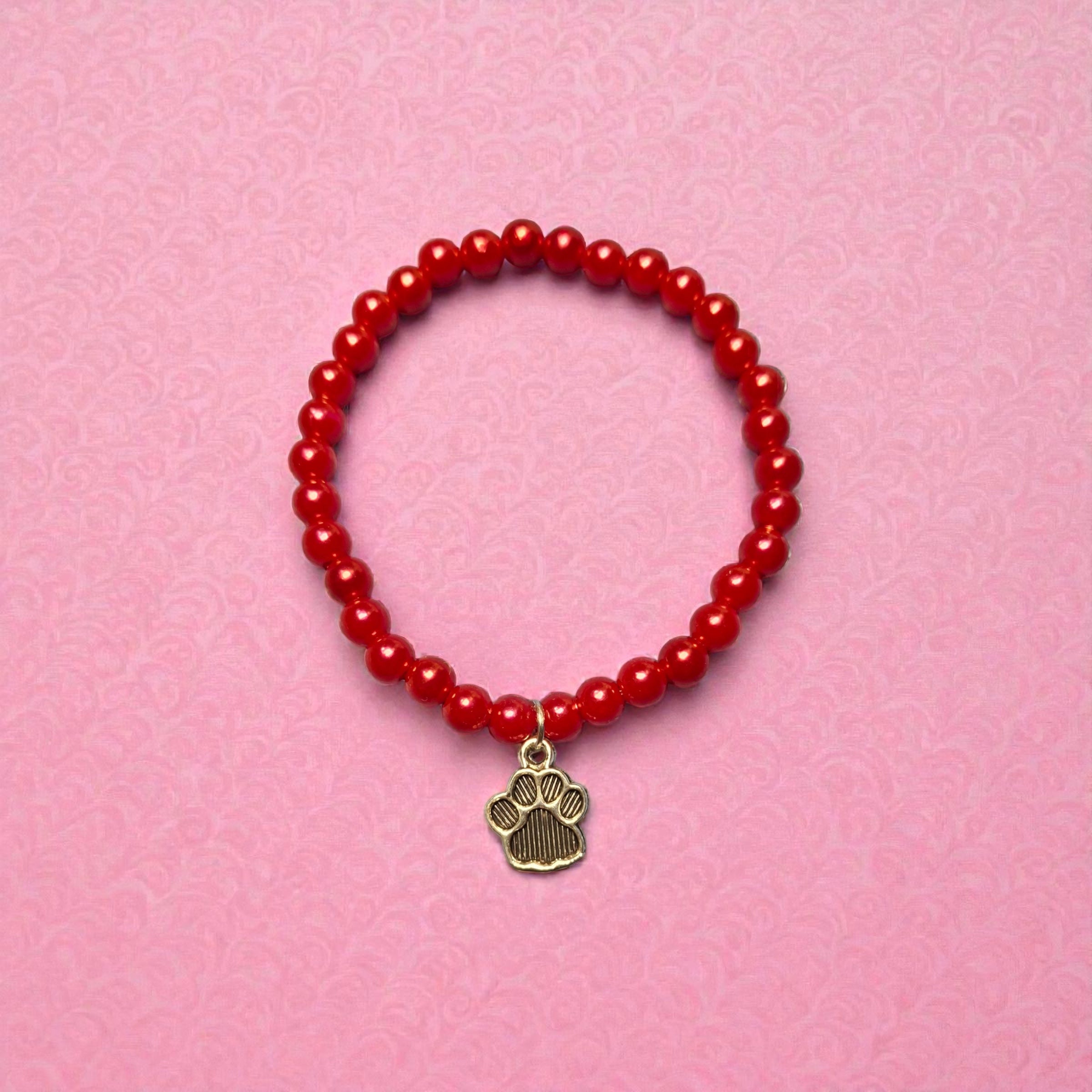 Dark Red Round Bracelet with Paw Charm