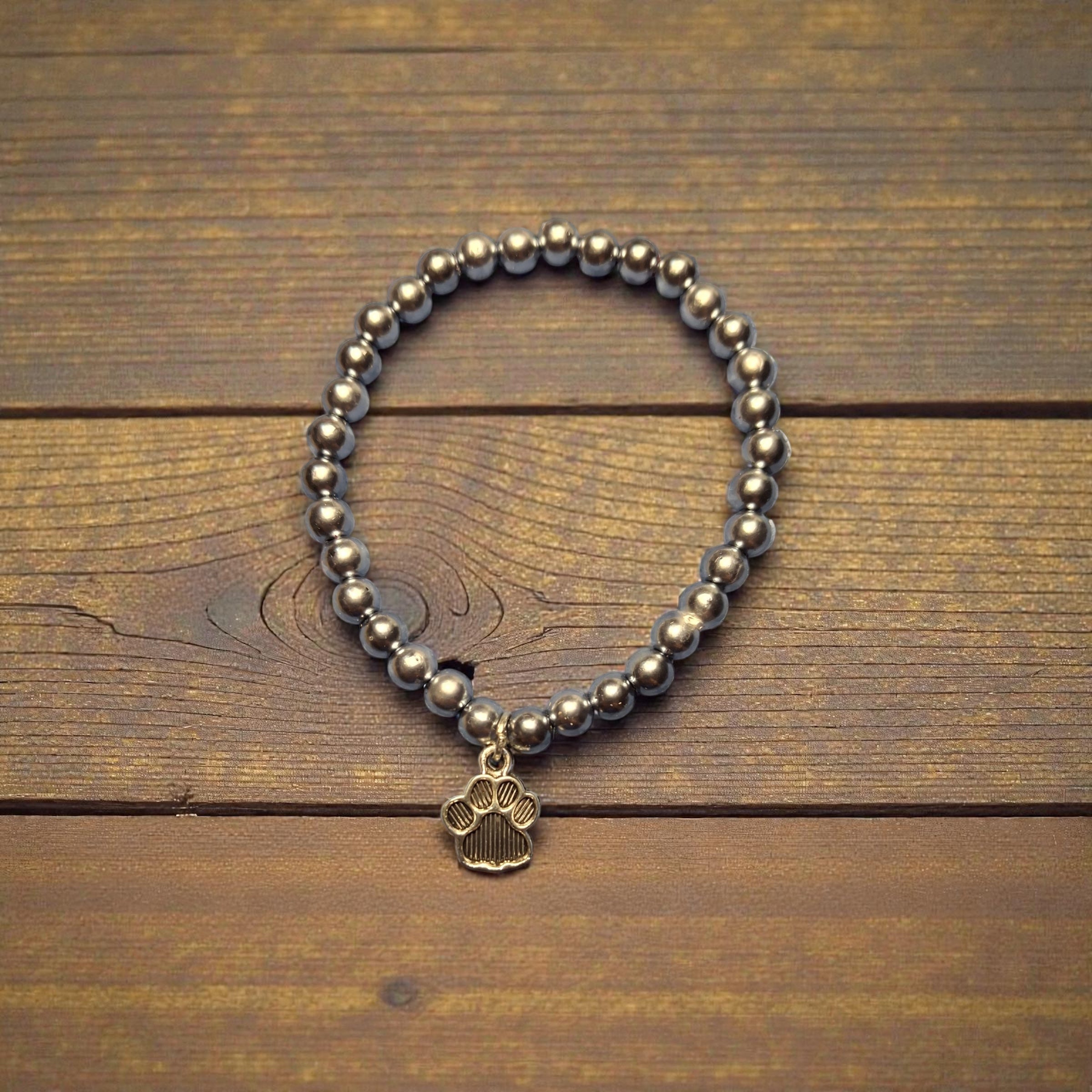 Grey Round Bracelet with Paw Charm