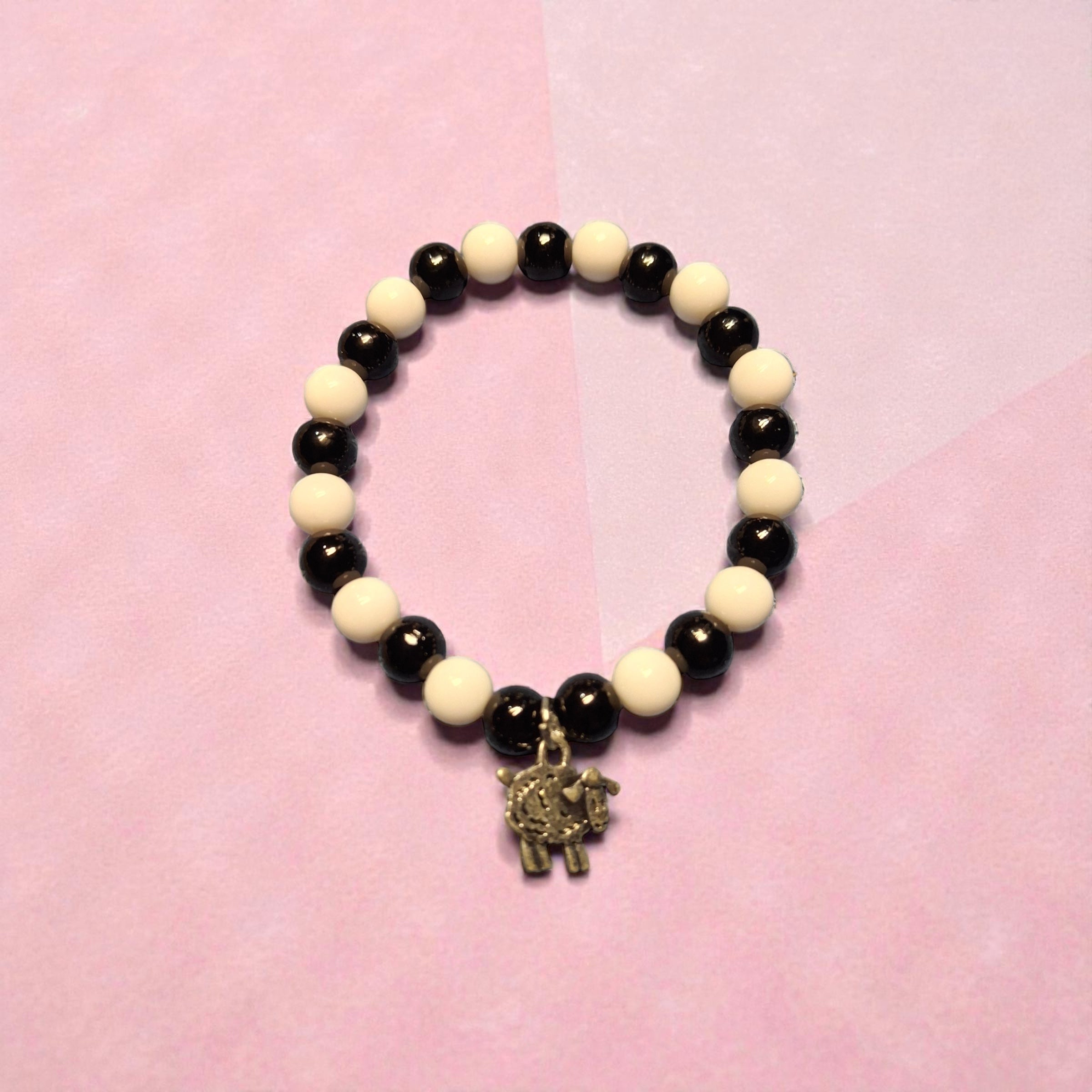 Black and White Bead with Sheep Charm