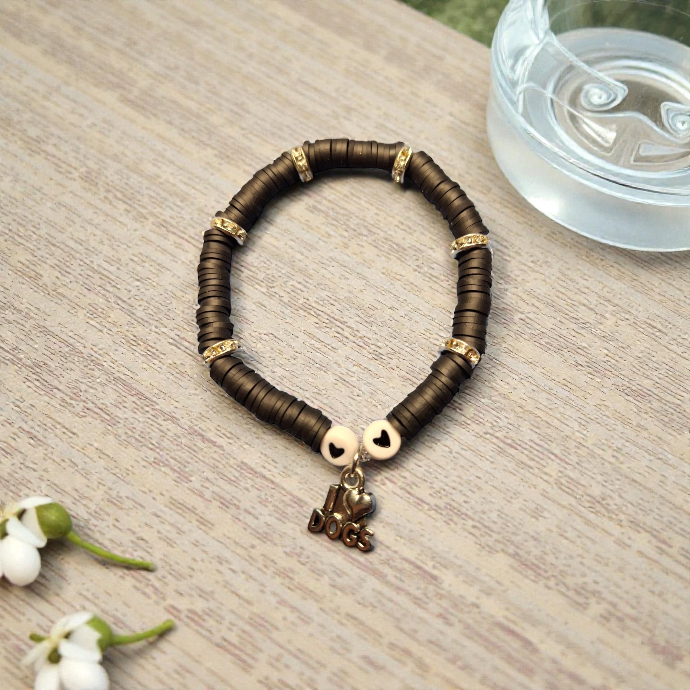 Black Clay Beads with I Love Dog Charm