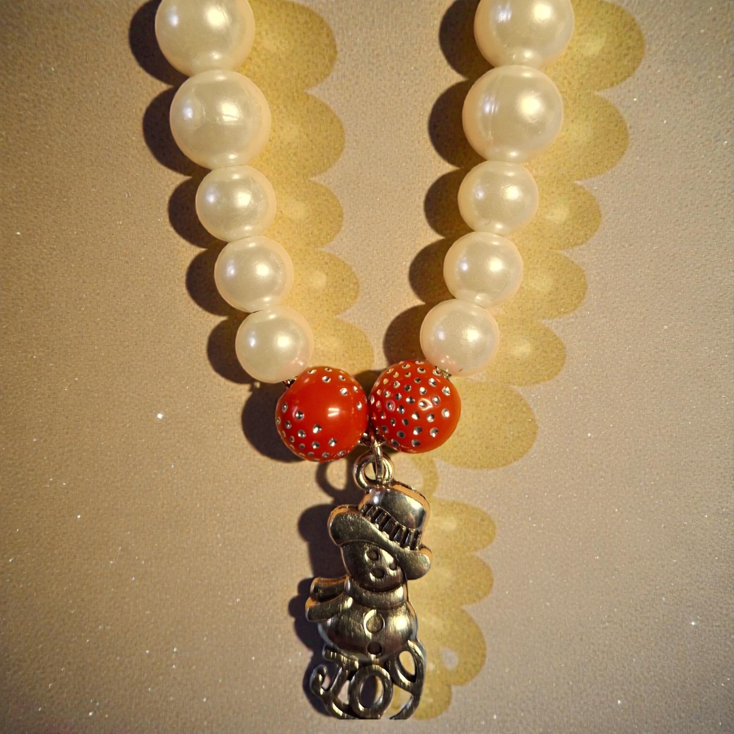 White beads with Snowman Charm necklace