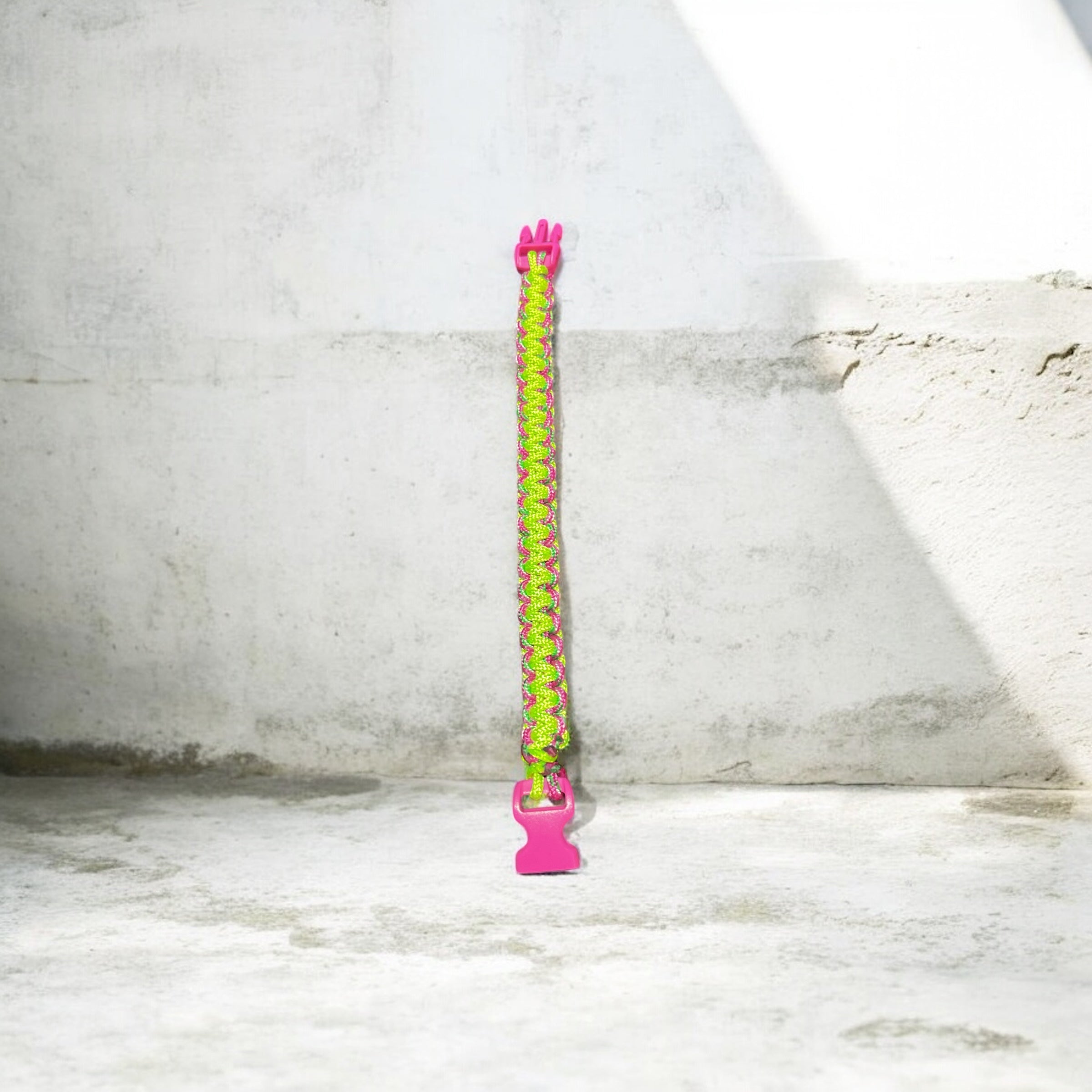 Pink and Lime Green Paracord Bracelet with Pink Clasp