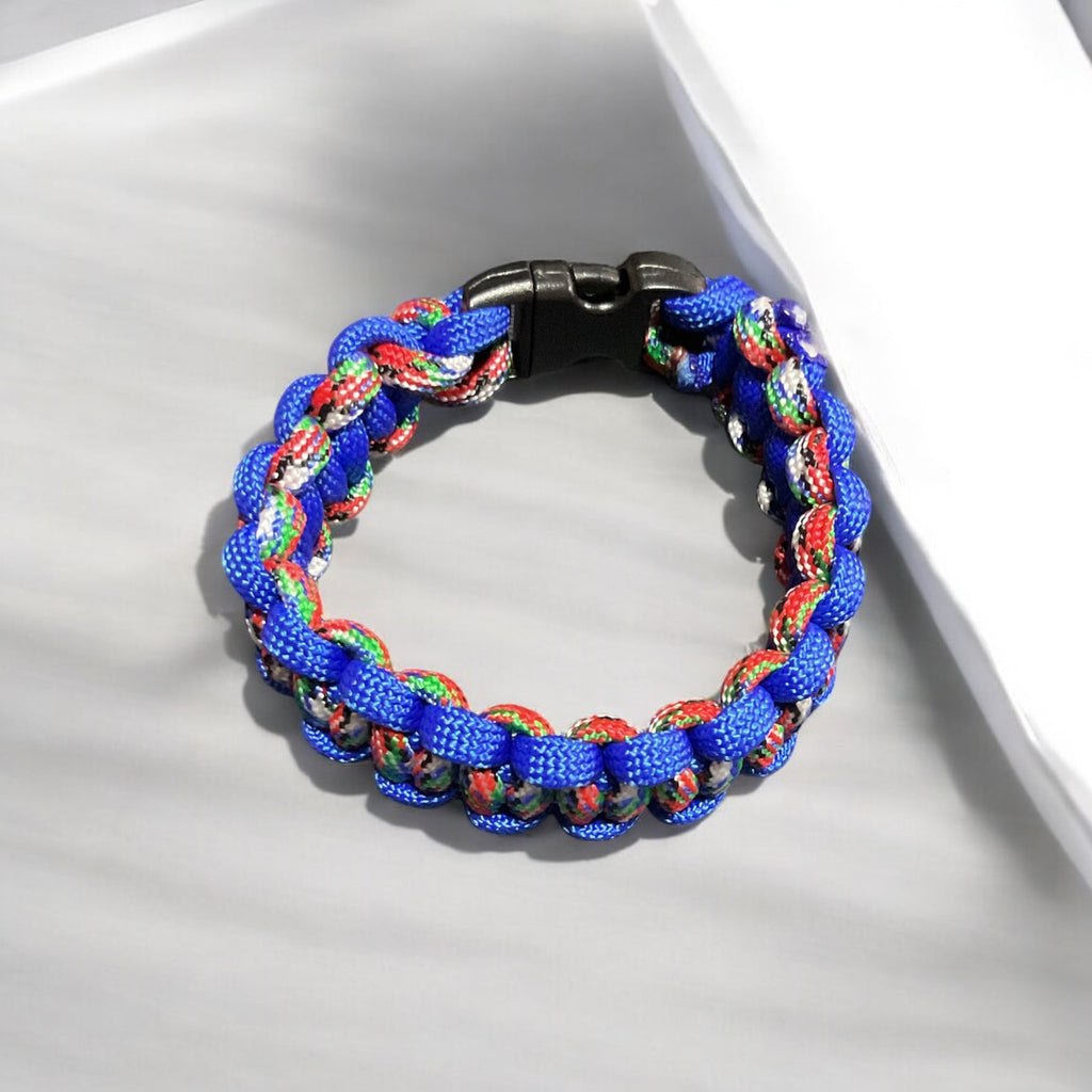 Blue, Red, Green and White Paracord Bracelet