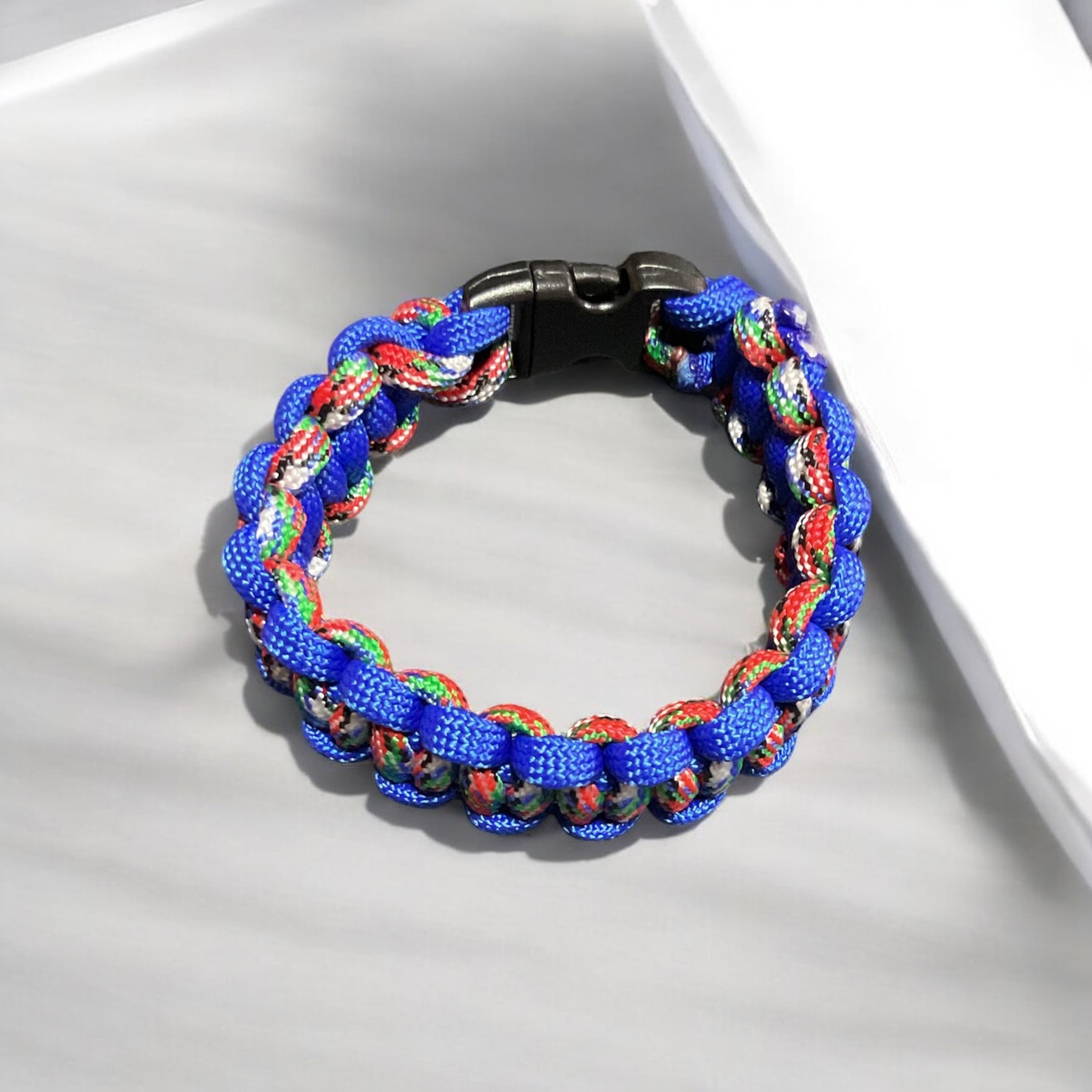 Blue, Red, Green and White Paracord Bracelet