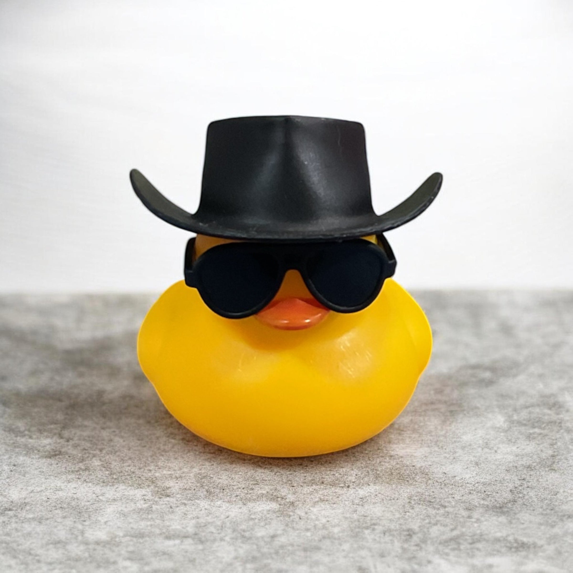 Yellow Rubber Duck with Black Cowboy Hat and Black Sunglasses