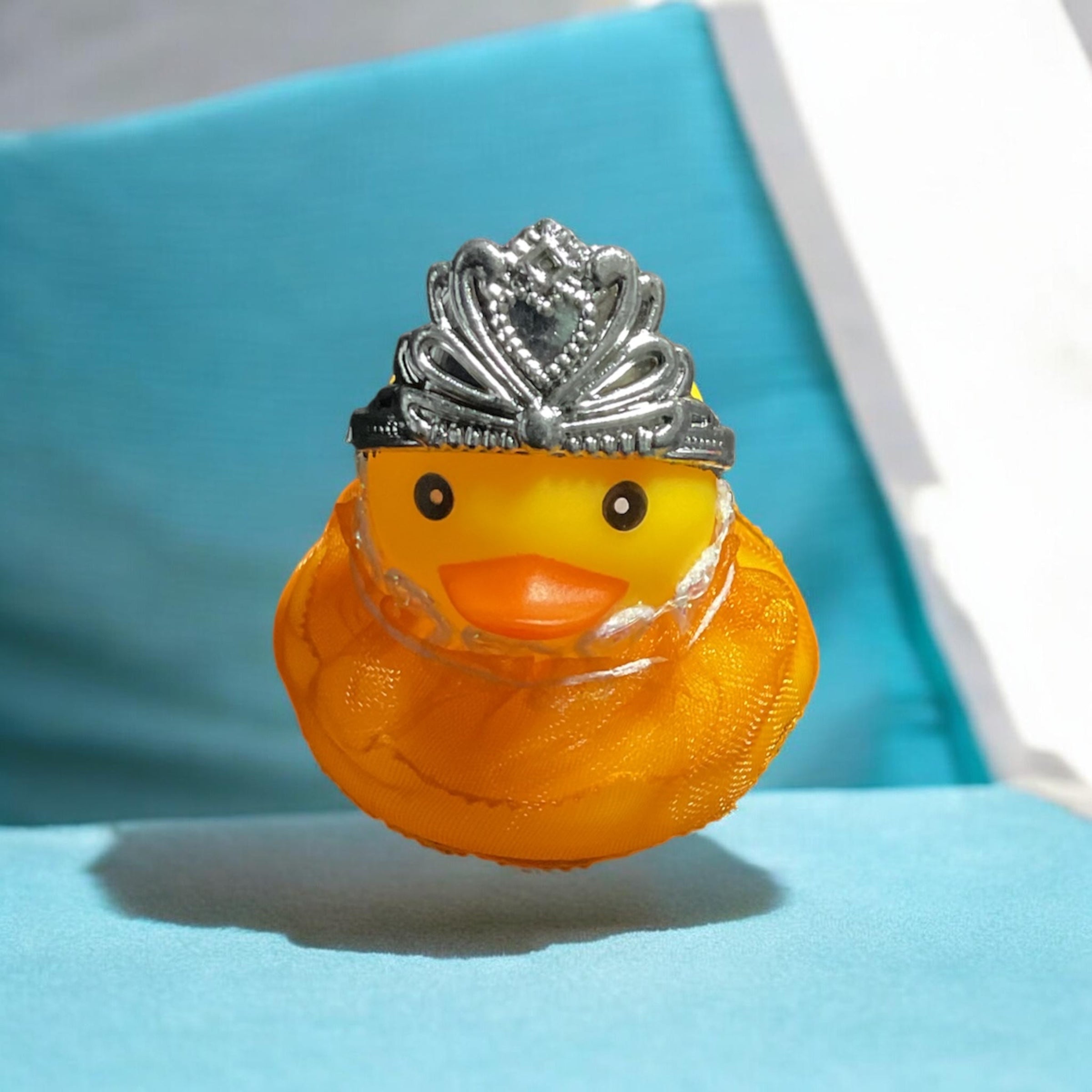 Yellow Duck with Silver Crown and Orange Dress