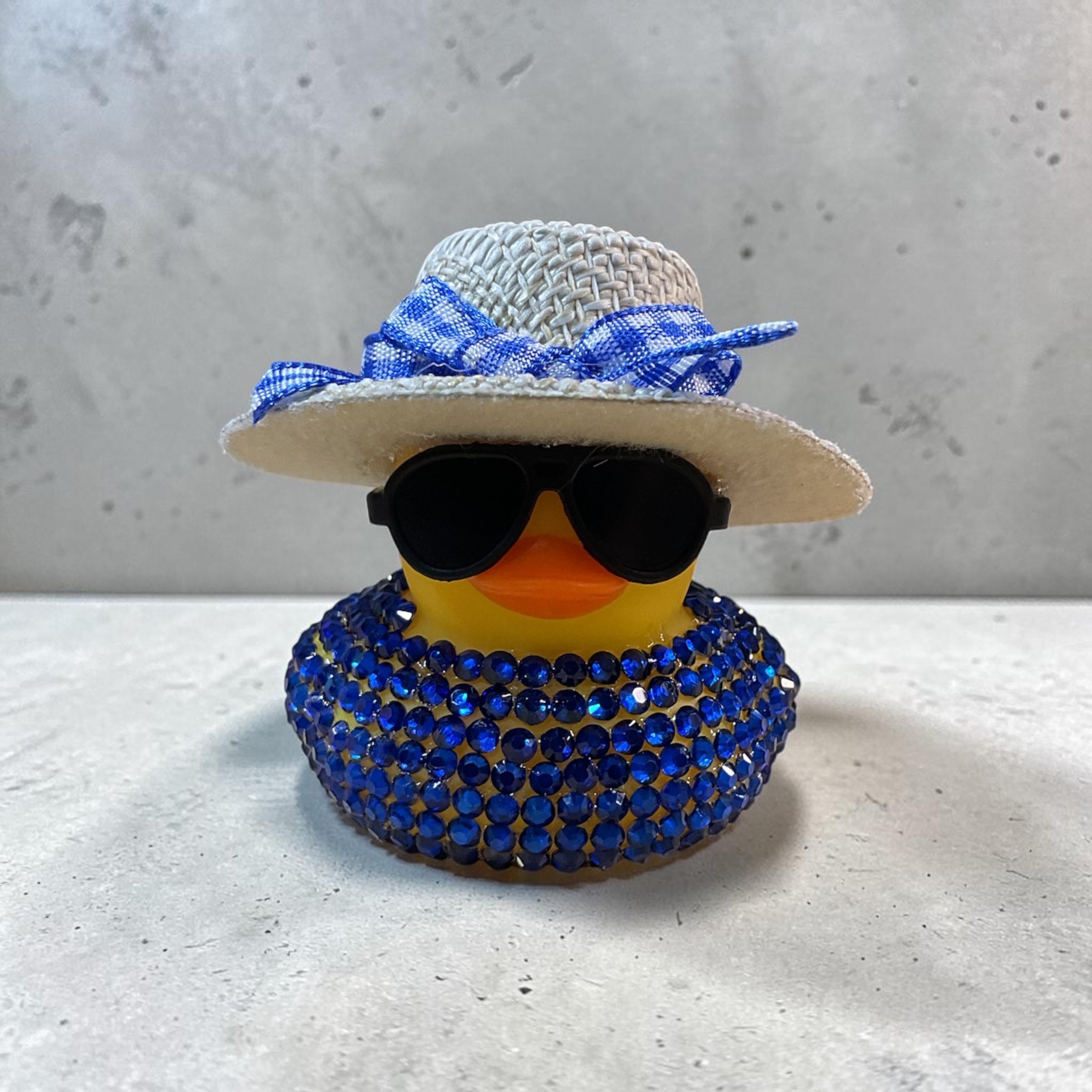 Yellow Duck with Blue Rhinestones, Tan Hat