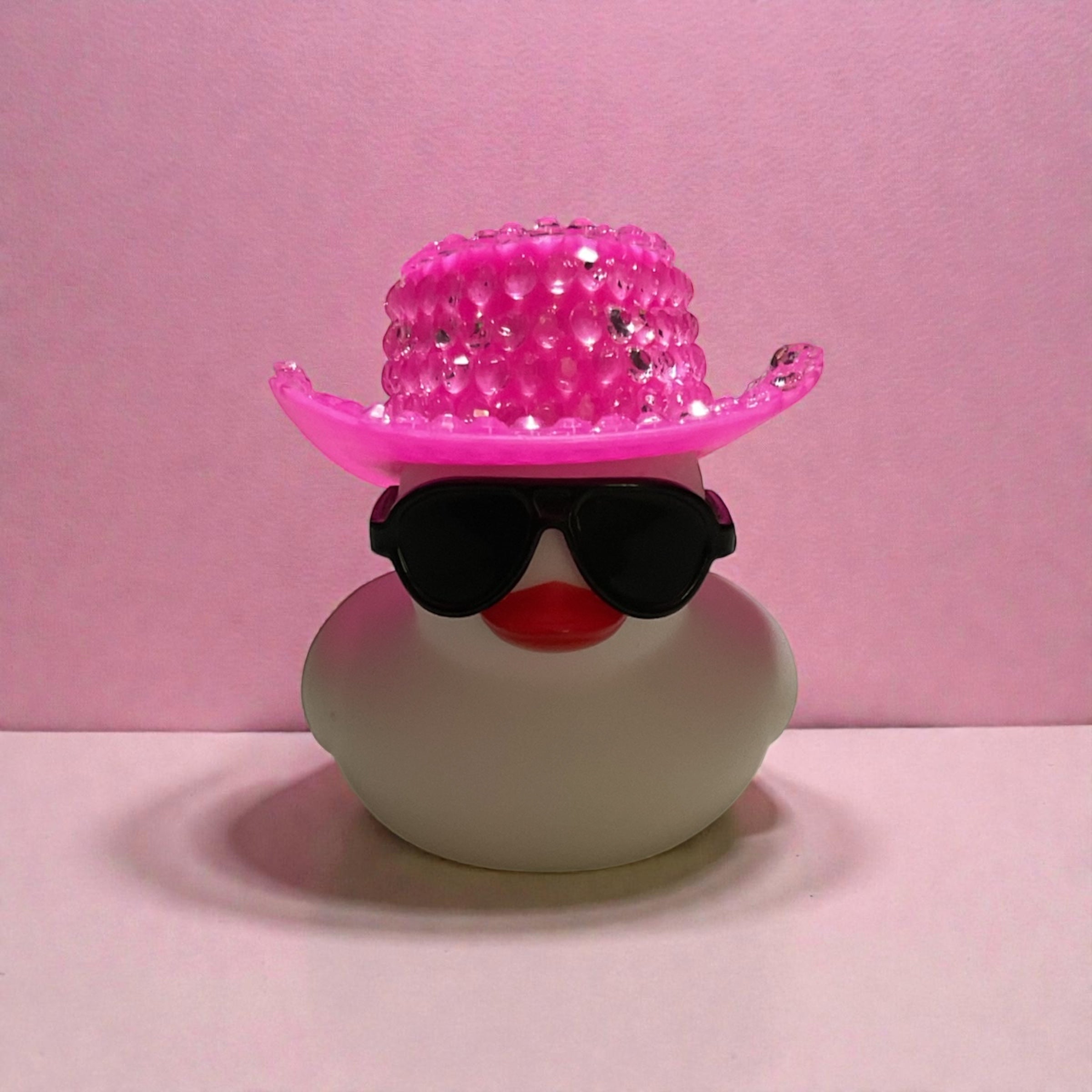 White Duck with Pink Blinged Cowboy Hat and Black Sunglasses