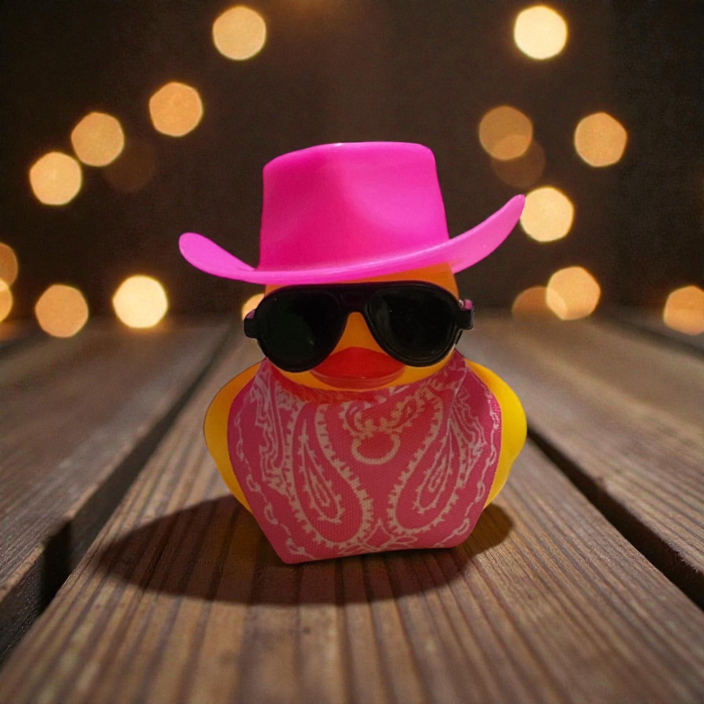 Yellow Duck with Pink Cowboy Hat, Pink Hanky, and Black Sunglasses