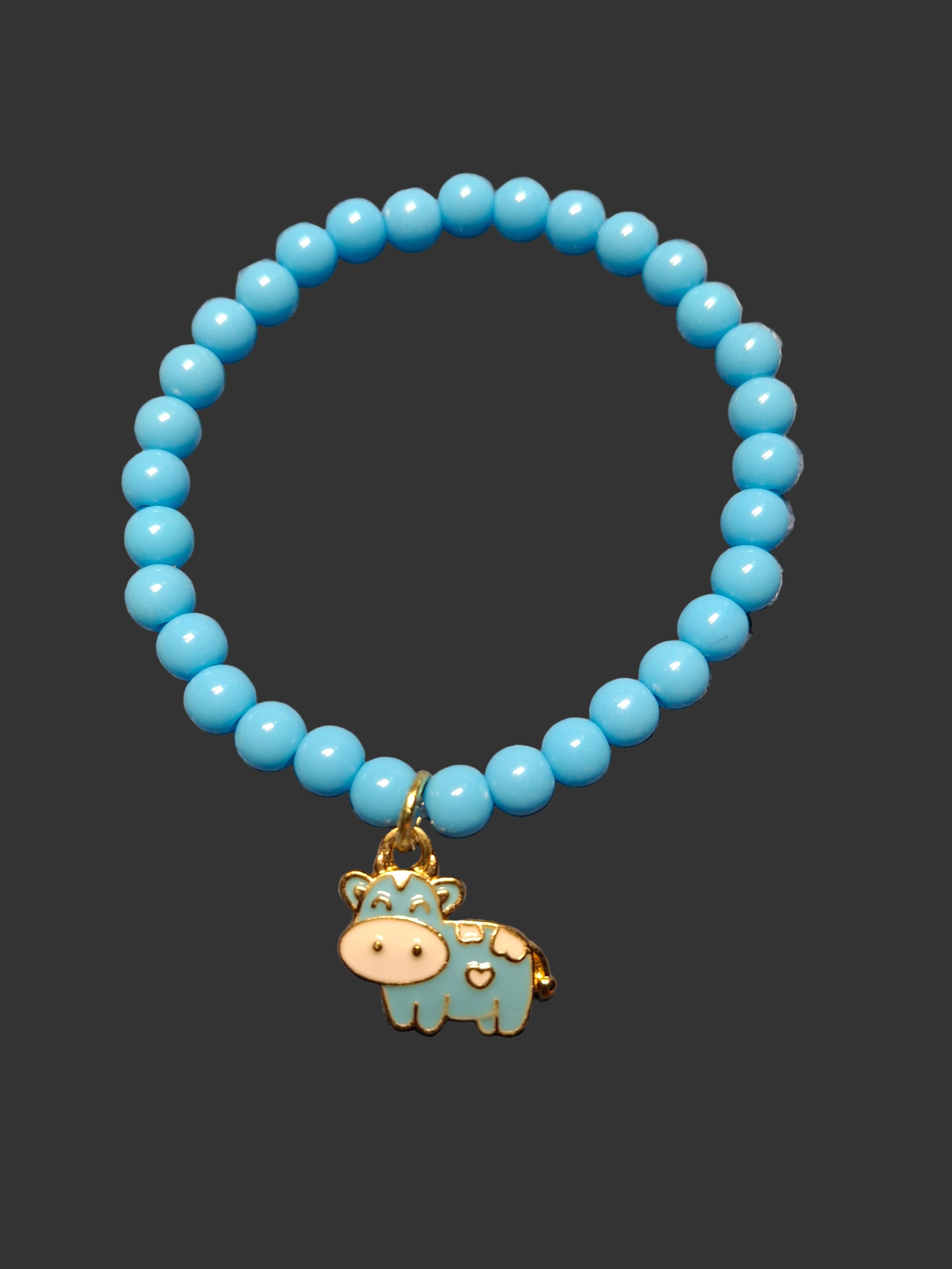 Light Blue Round Beads with Light Blue Cow Charm