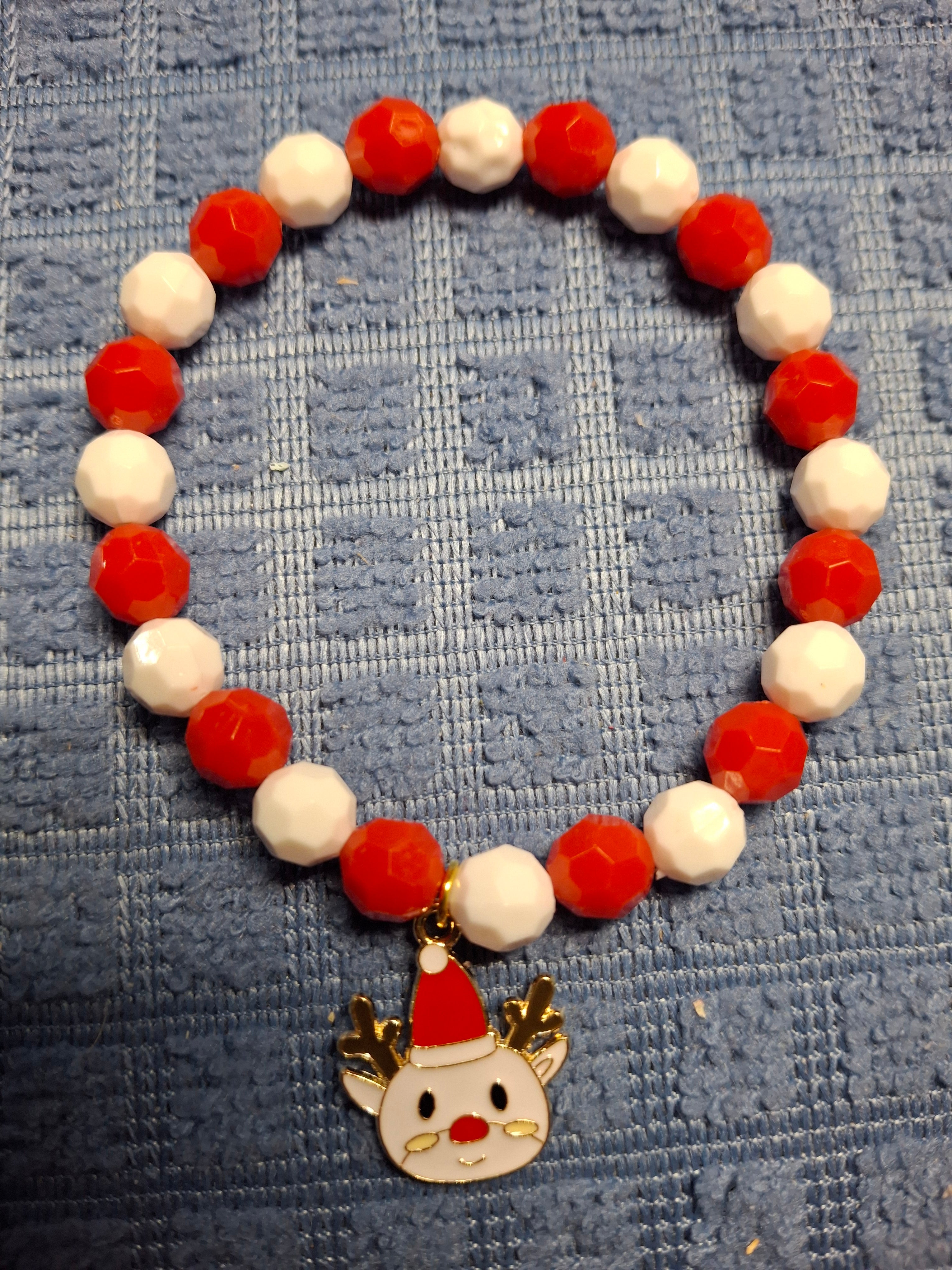 Read and White Beads with Christmas Charm
