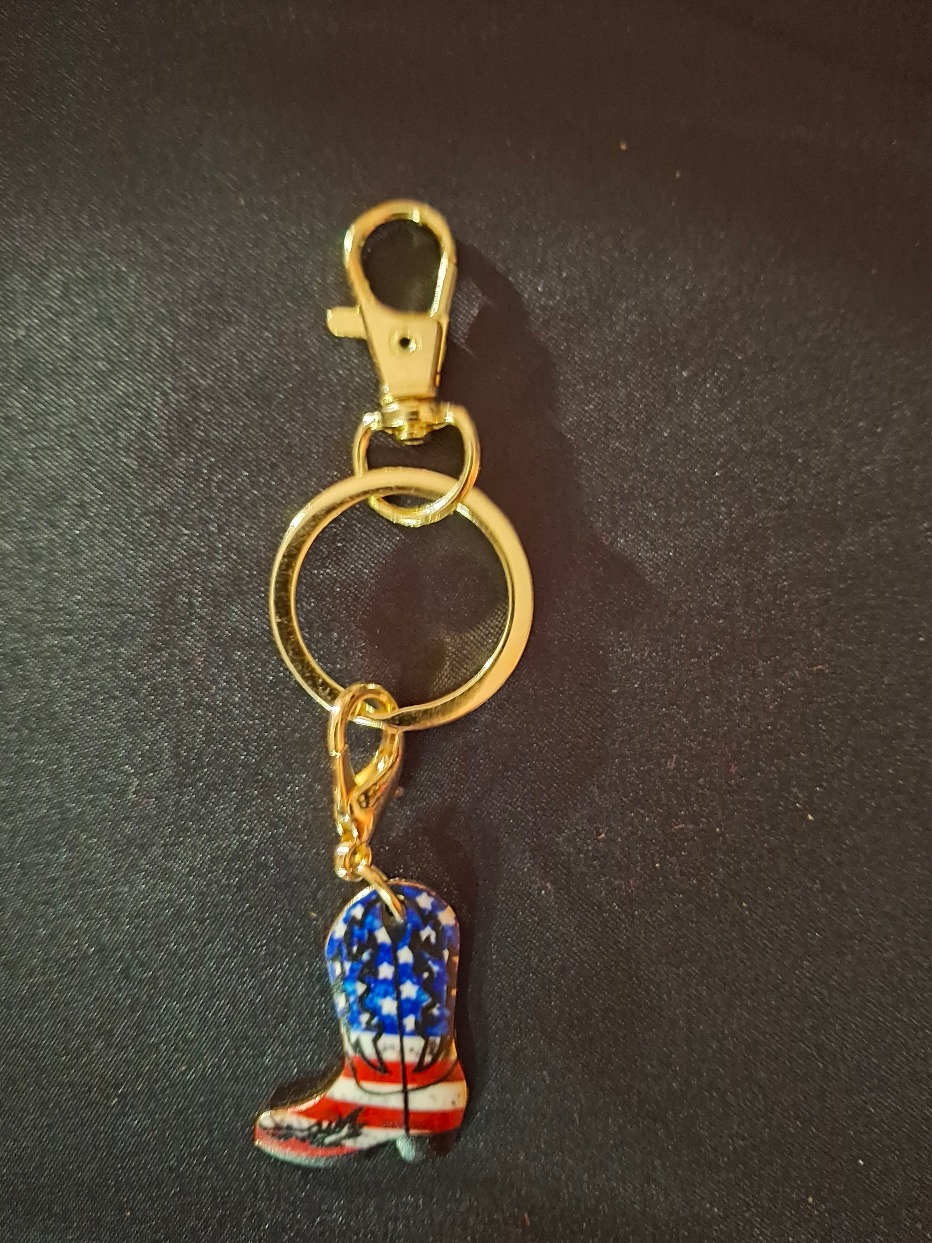 Keychain with American flag design on a dark background