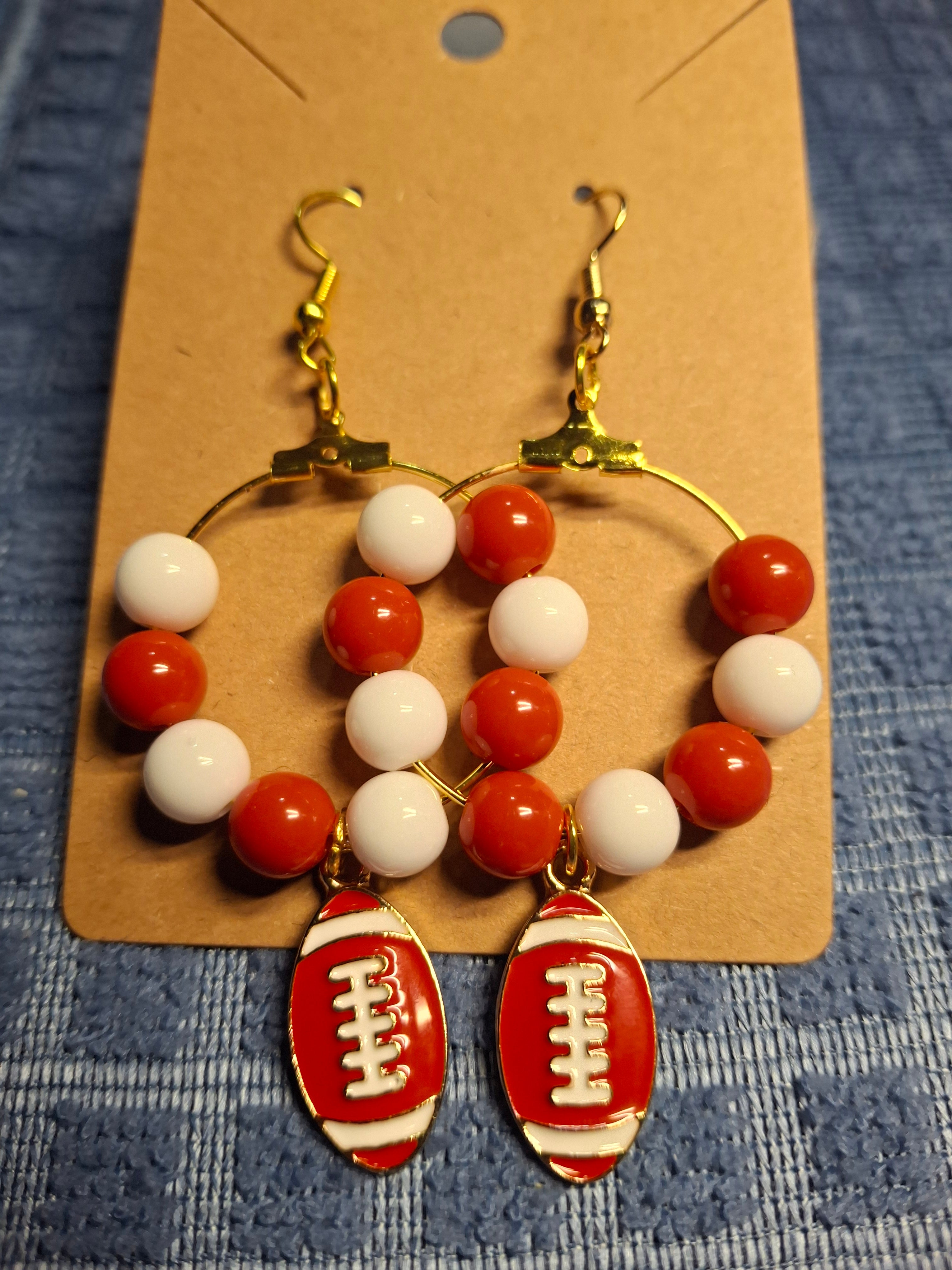 Red/White Football Earrings