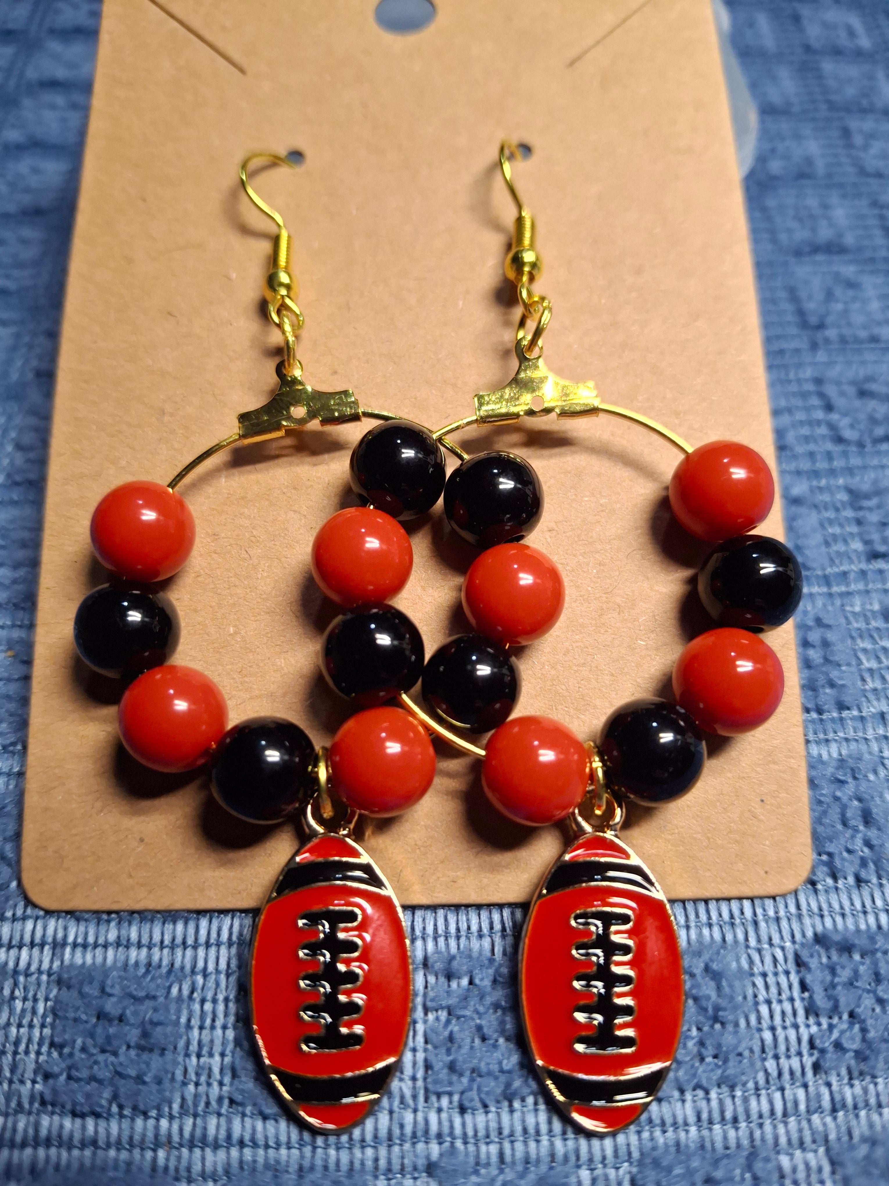 Red/Black Football Earrings