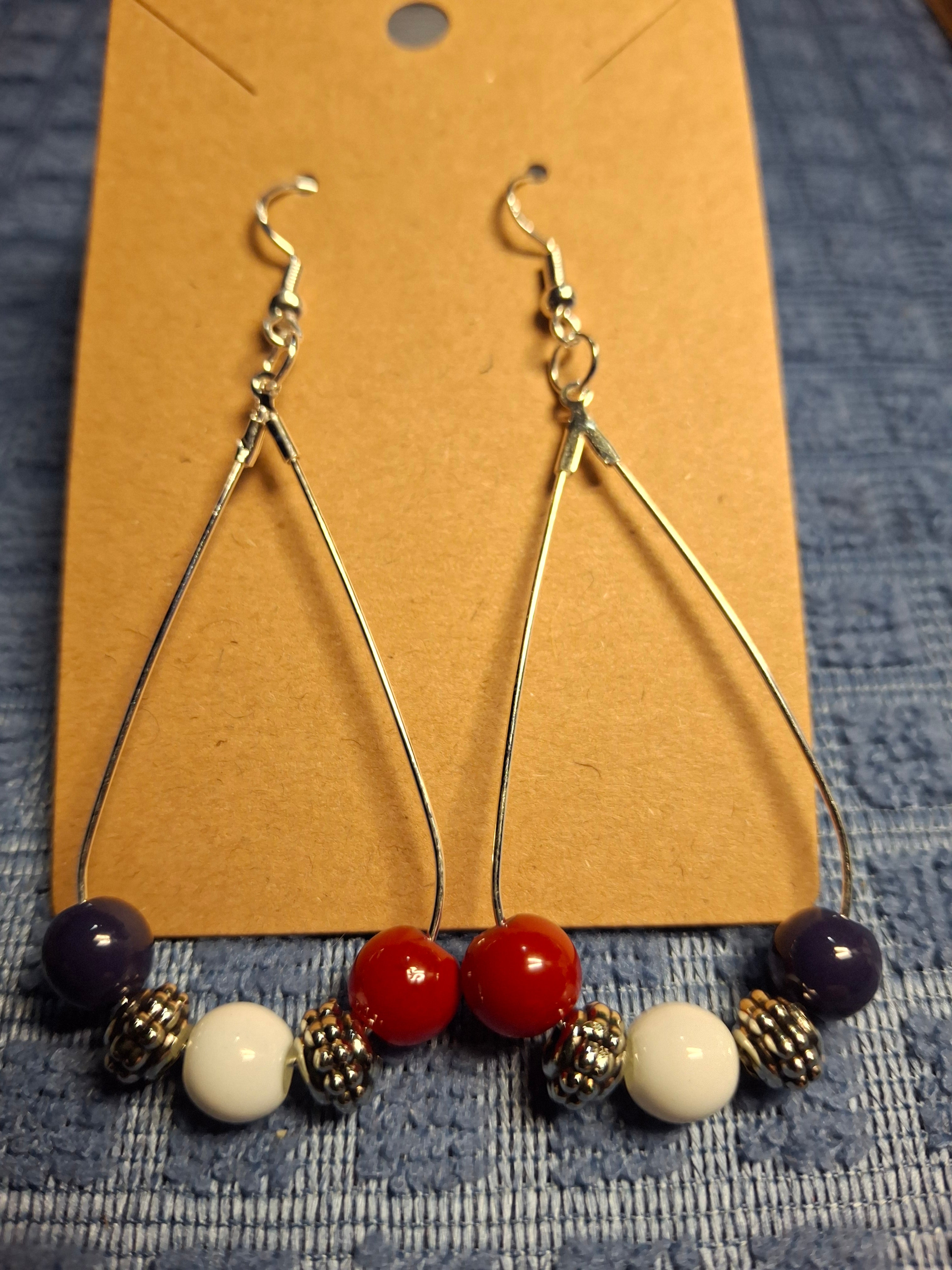 Blue,white,red glass Bead earrings