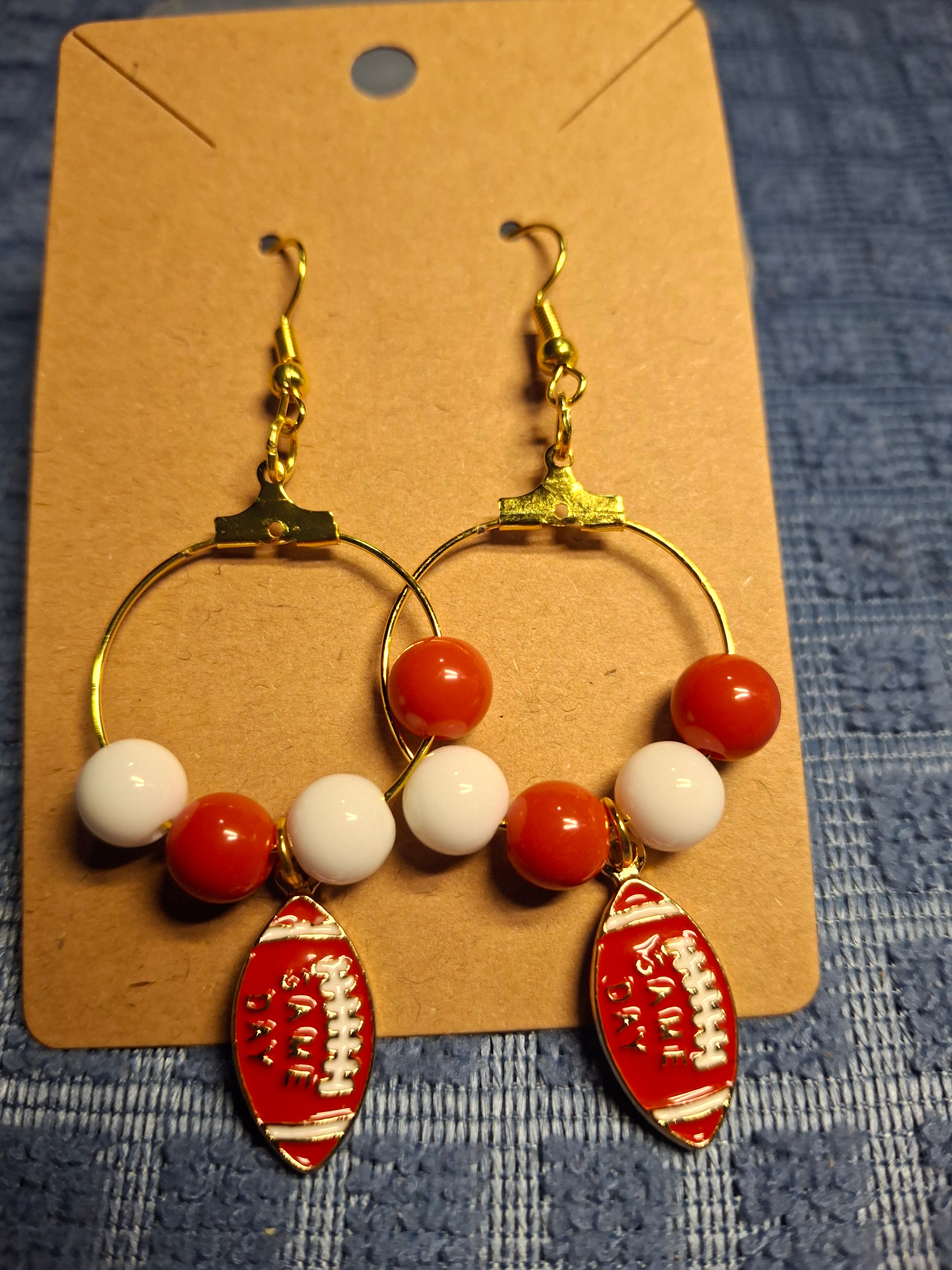White/Red Game Day Earrings